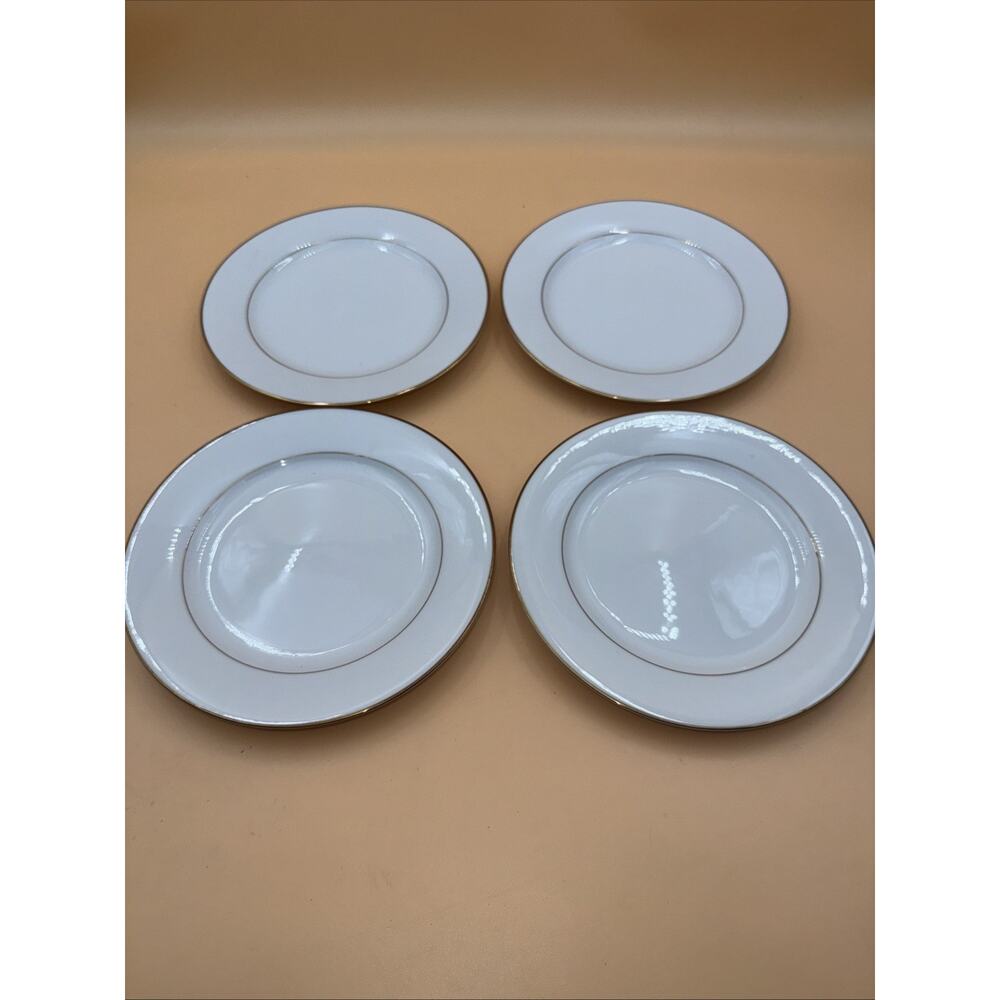 Noritake Dawn Set of 4 China Salad Plates 8-1/4" White Gold Trim 5930 Excellent - Picture 2 of 8